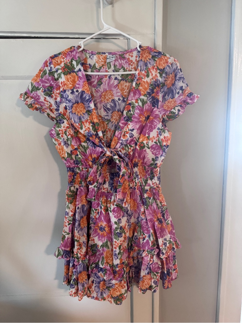 Floral Tie-Front mini dress in Pink, Orange & Purple